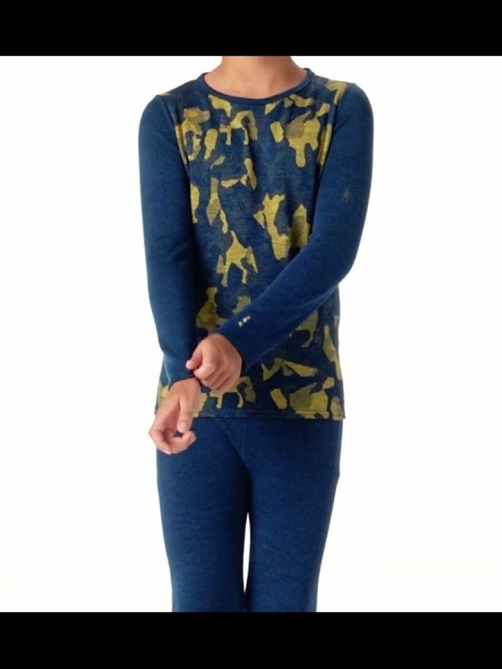 Smartwool Kid's Thermal Merino Base Layer Alpine Blue Camo Crew ~ Medium